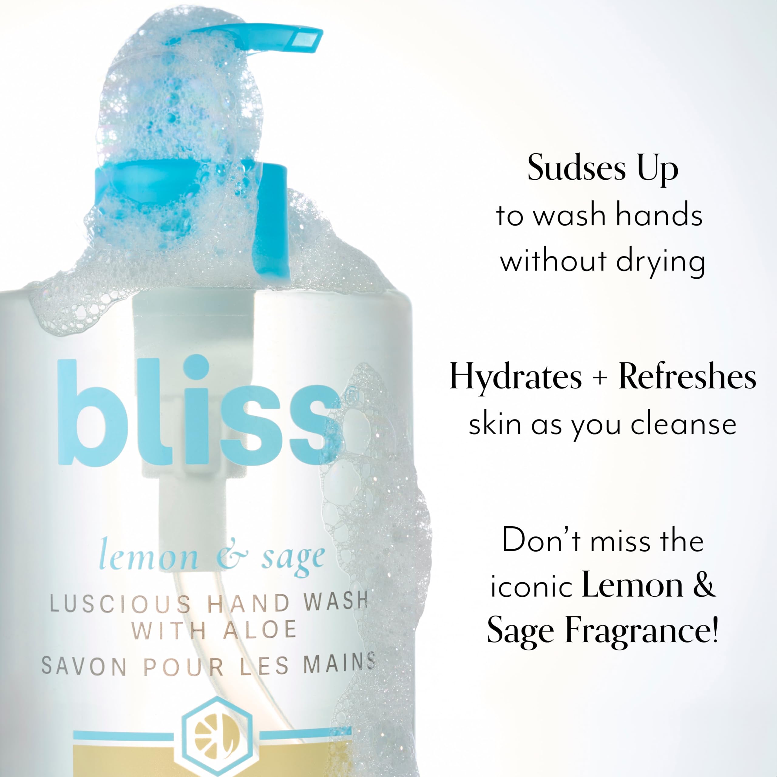Bliss Jabón de Manos: espuma cremosa que cuida la piel tras cada lavado.