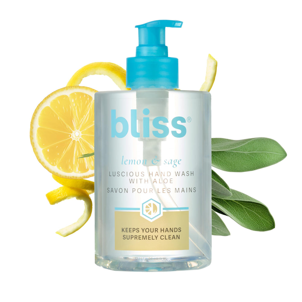 Bliss Jabón de Manos Limón-Salvia: botella visible y aroma cítrico revitalizante para uso diario.