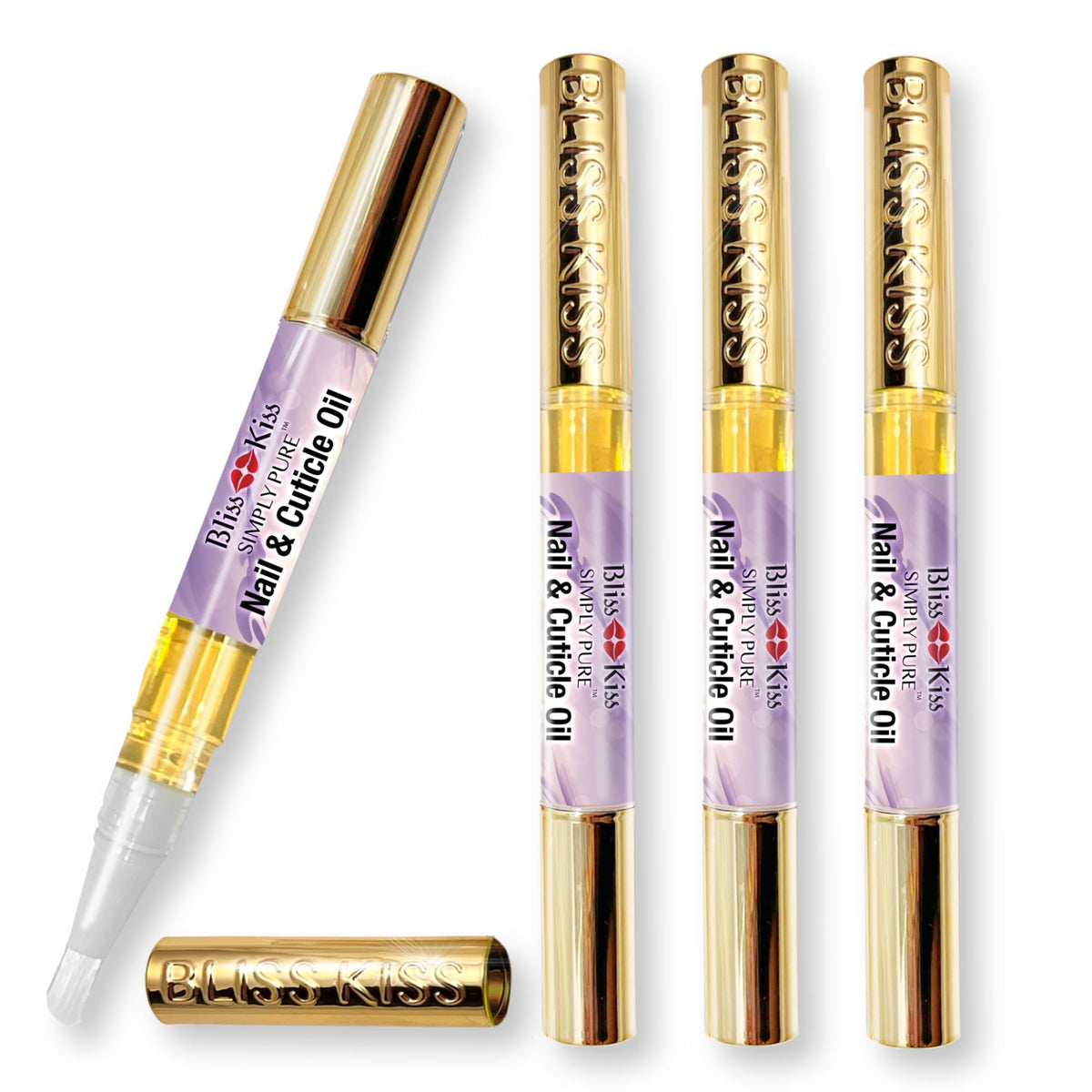Bliss Kiss 4-pack: aceite de cutícula lavanda-vainilla para uñas hidratadas