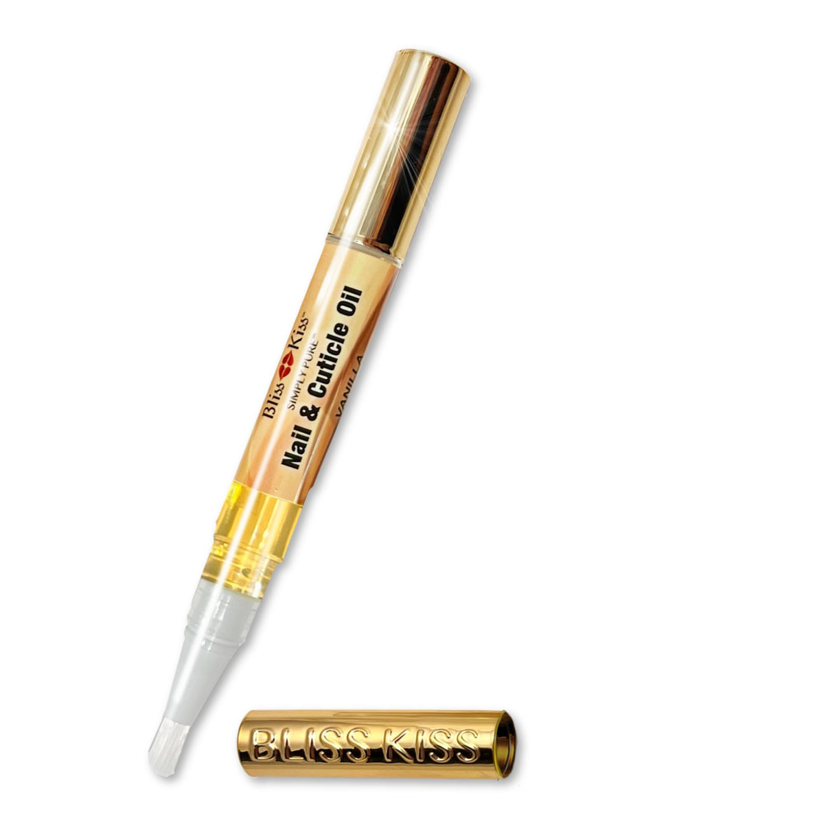 Bliss Kiss fragancia vainilla: aceite de cutícula suave para uñas cuidadas.