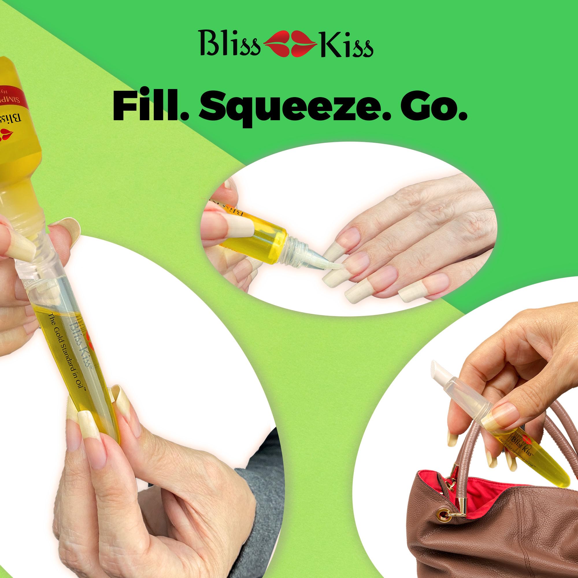 Nail hydration application along the cuticle line with Bliss Kiss pen