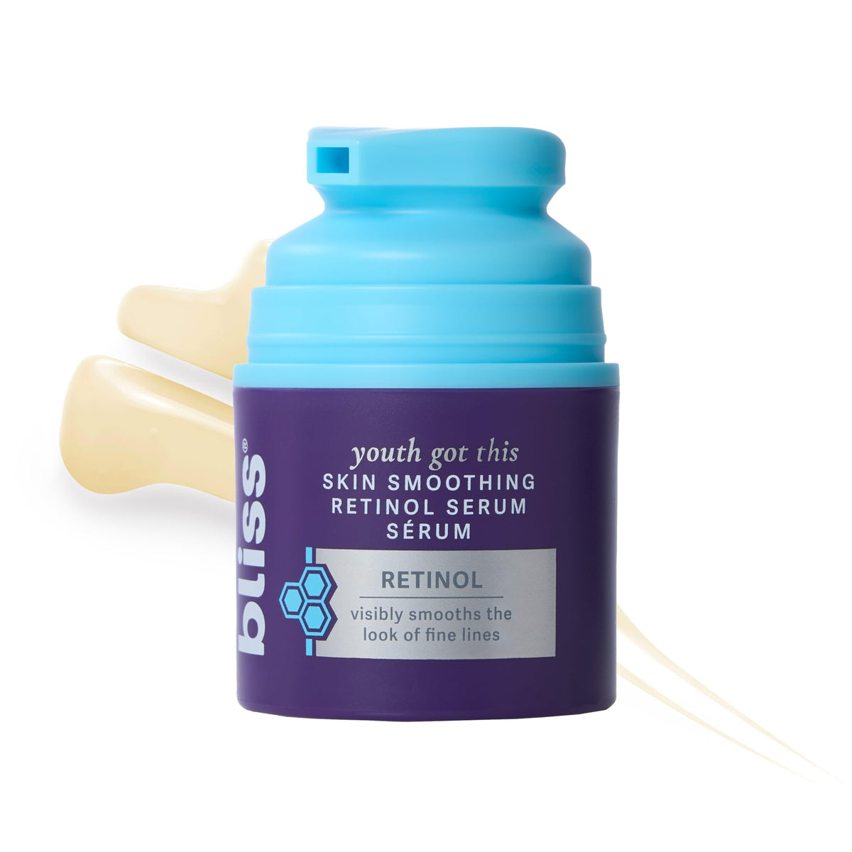Bliss Retinol Serum botella con gotas para uso diario y cuidado antienvejecimiento.
