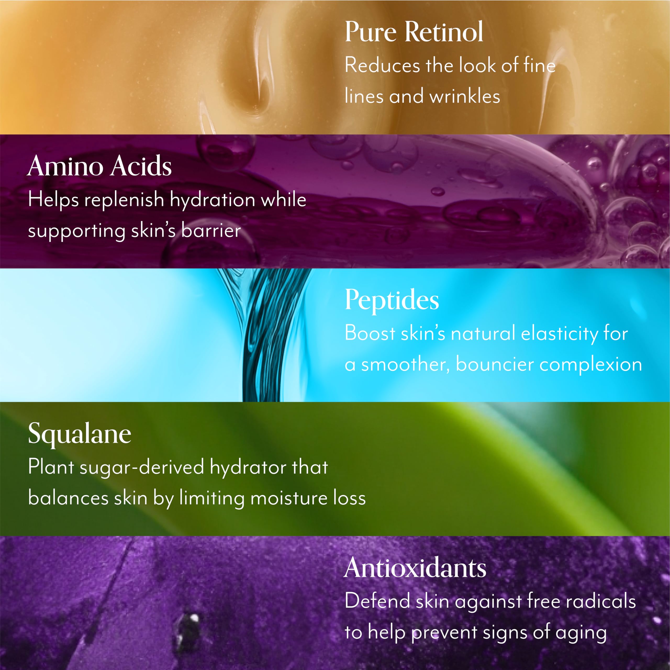 Bliss Retinol Serum resultados clinicos mencionados para mejora de textura.