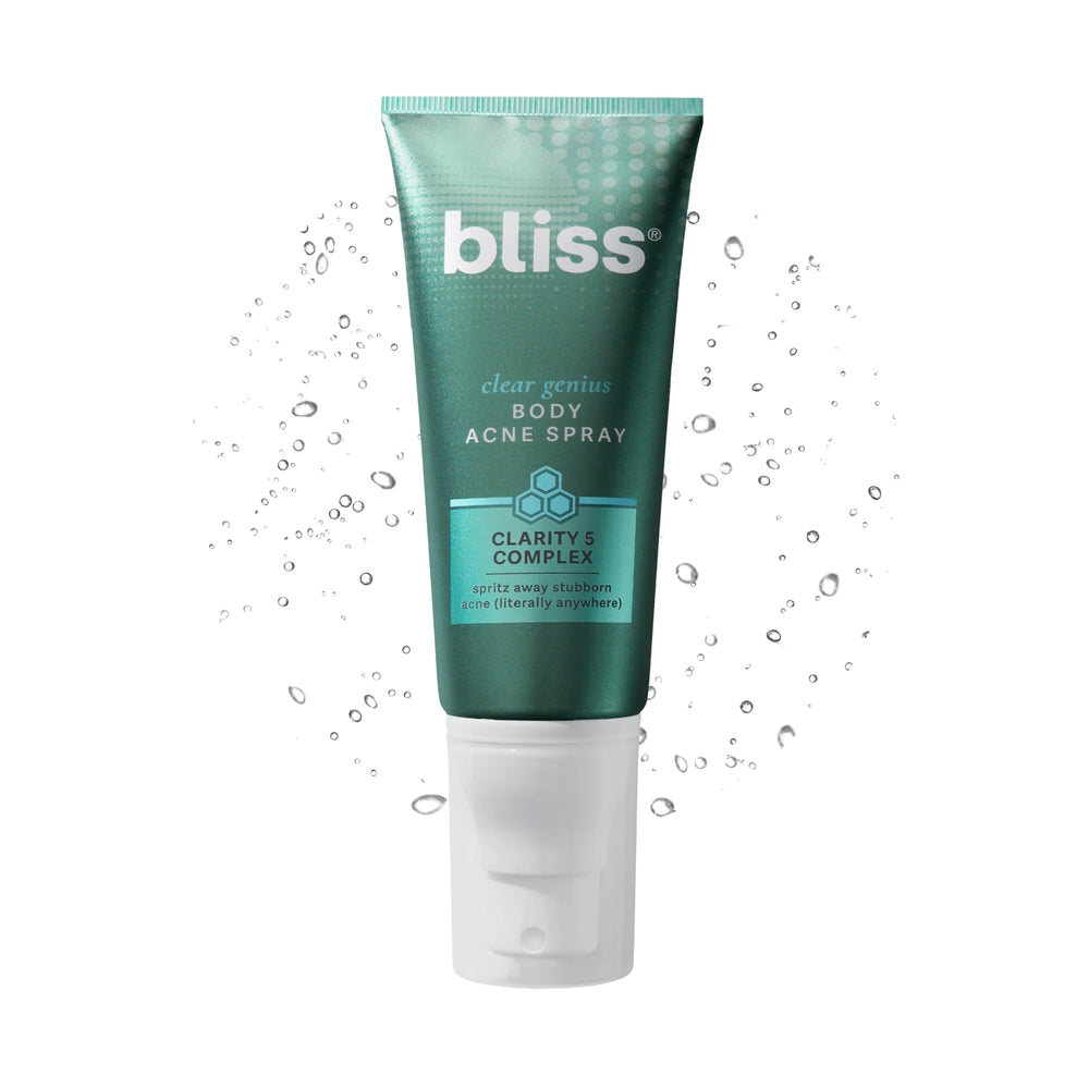 Spray Bliss Clear Genius para acné corporal con niebla 360° para uso rápido en torso