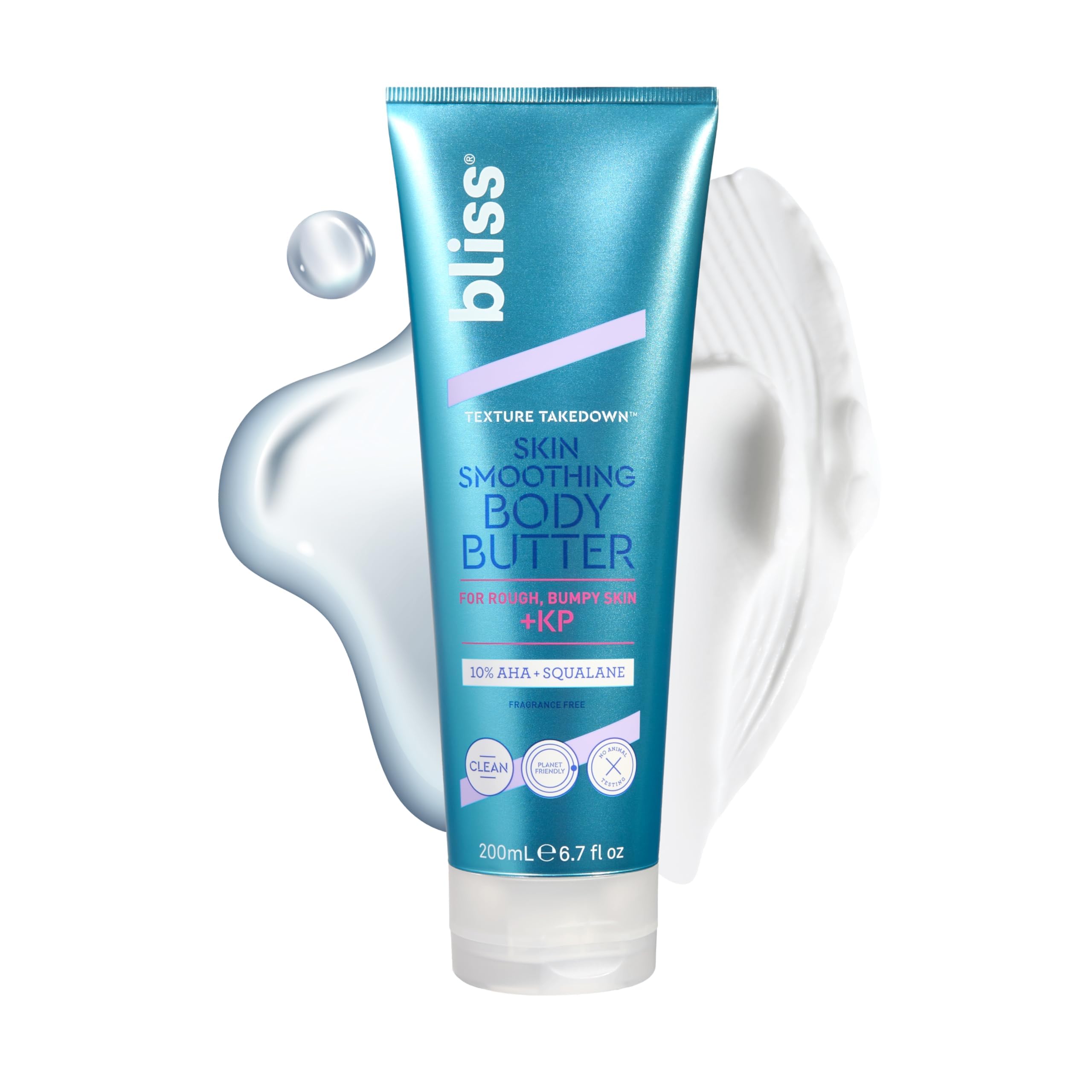 Bliss Texture Takedown crema corporal en envase, ayuda a suavizar piel áspera