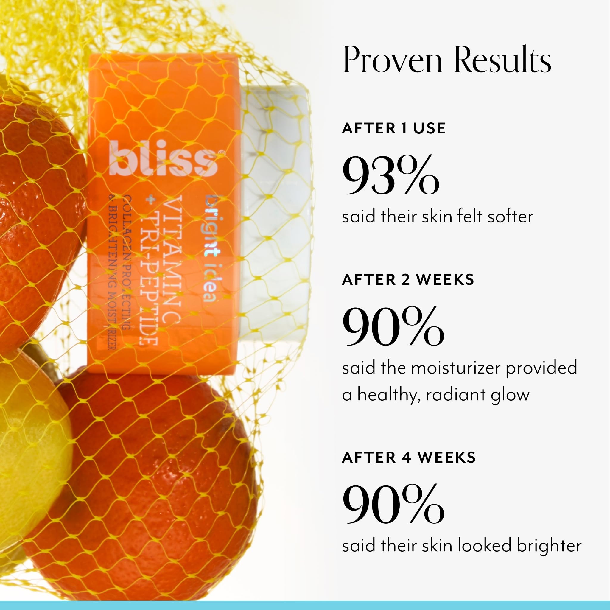 Close-up of Bliss Vitamin C moisturizer cream swirl highlights rich texture for smooth, glowing skin.
