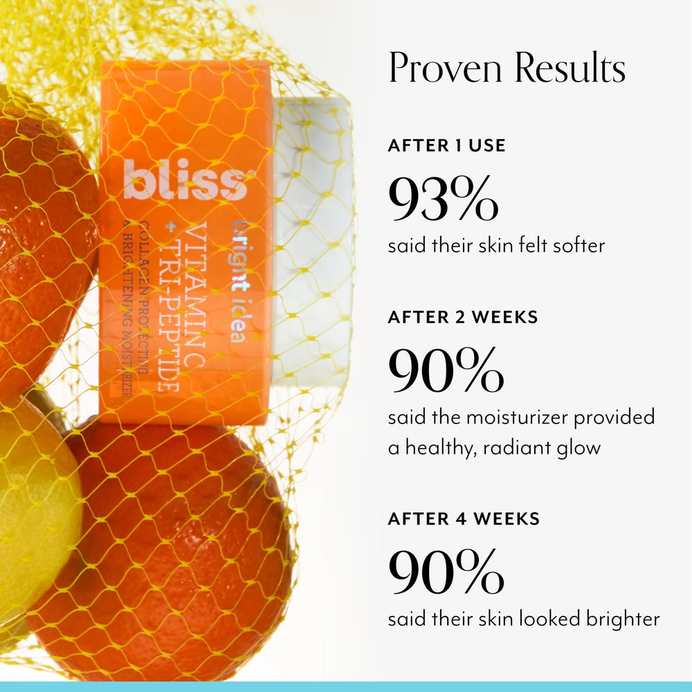 Close-up of Bliss Vitamin C moisturizer cream swirl highlights rich texture for smooth, glowing skin.