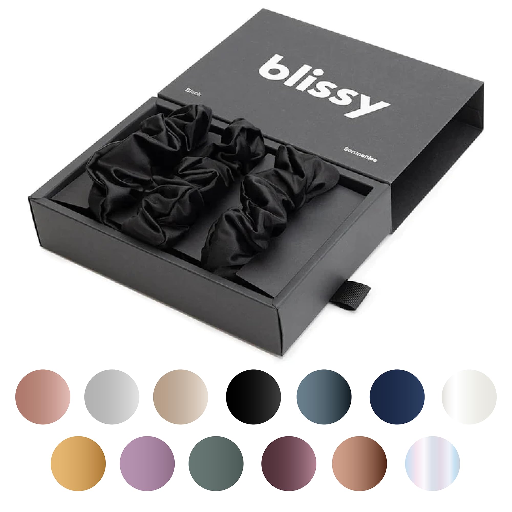 Blissy gomillas de seda, pack de tres en negro, uso diario suave que evita tirones