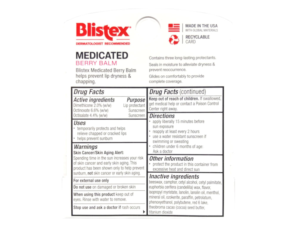 Blistex bálsamo labial medicado de frutos rojos, textura cremosa para labios cómodos