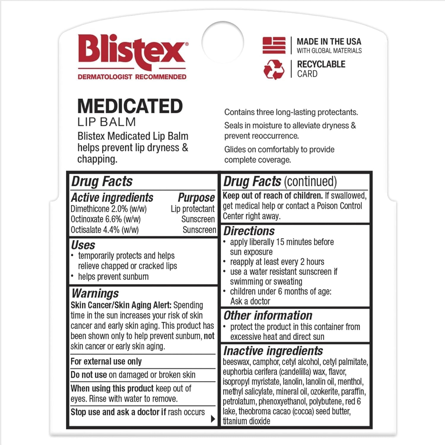 Bálsamo labial medicado con SPF 15 de Blistex protege al aire libre.
