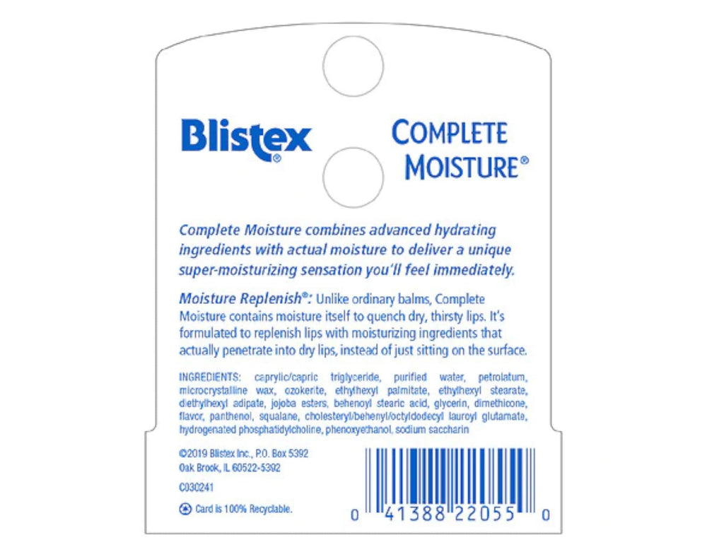 Blistex Complete Moisture bálsamo labial textura hidratante que suaviza labios.
