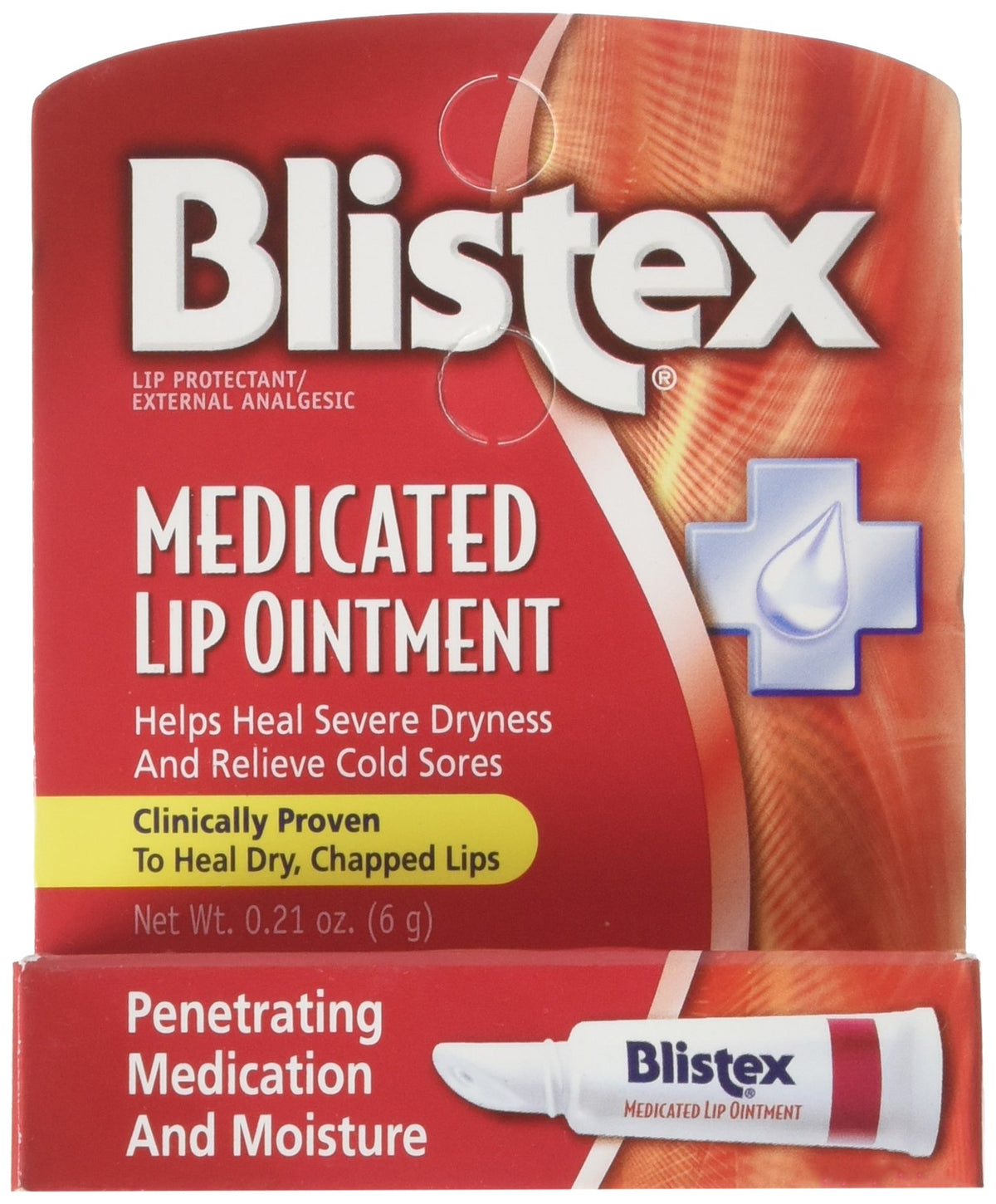 Labial medicado Blistex en embalaje de seis unidades para alivio práctico.