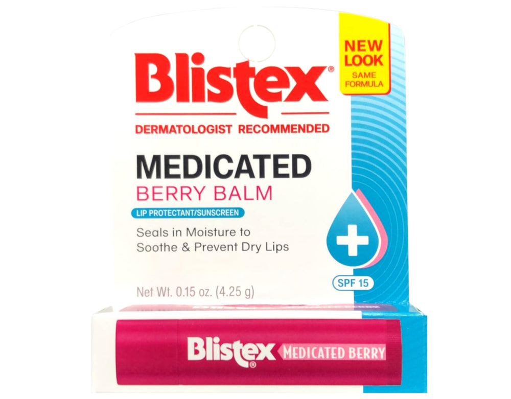 Blistex Medicated Lip Balm Berry tube with SPF 15 for daily protection and hydration.