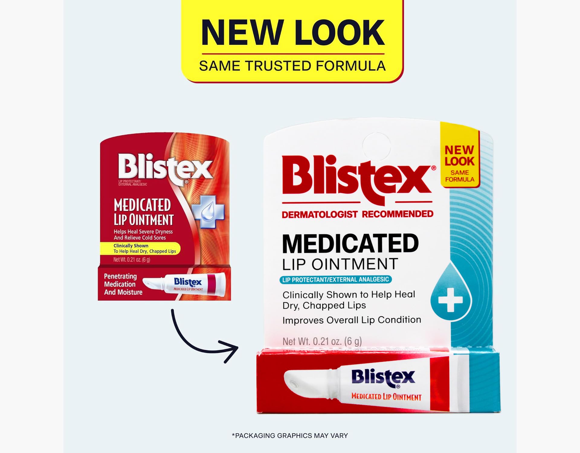 Eight-pack display of Blistex Medicated Lip Ointment for daily use.