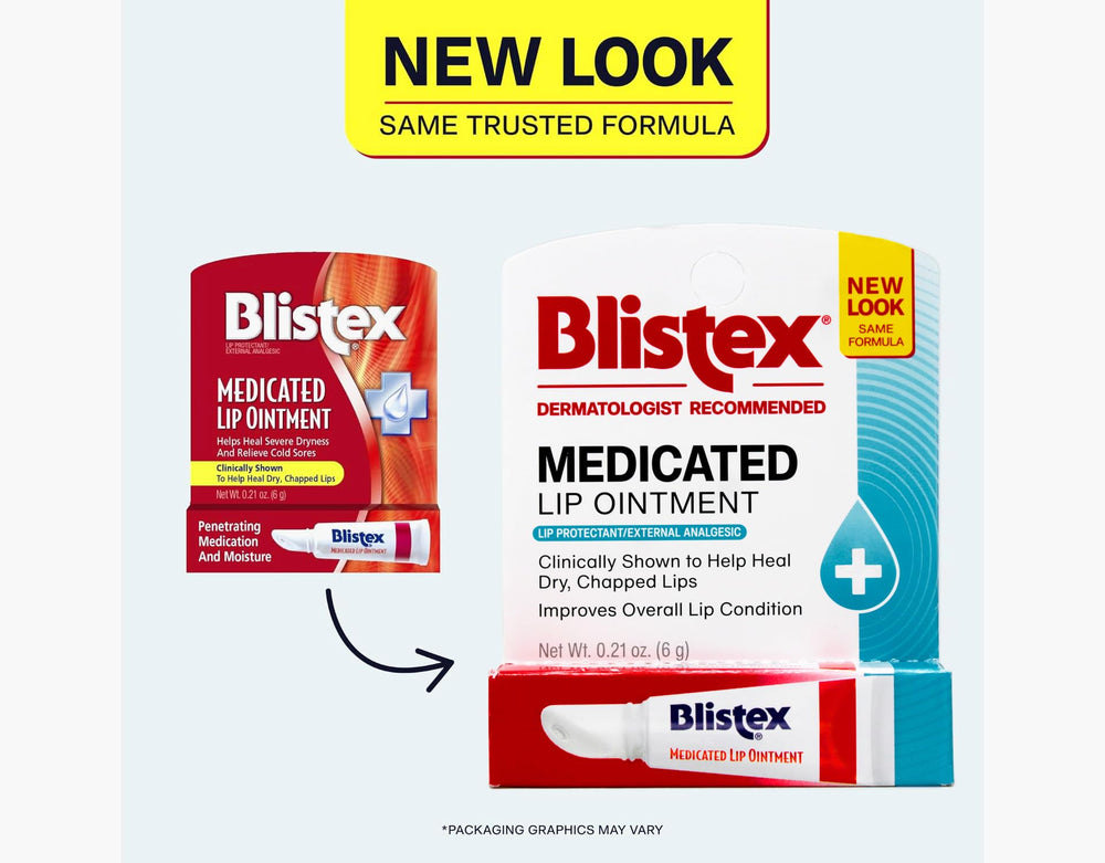 Eight-pack display of Blistex Medicated Lip Ointment for daily use.