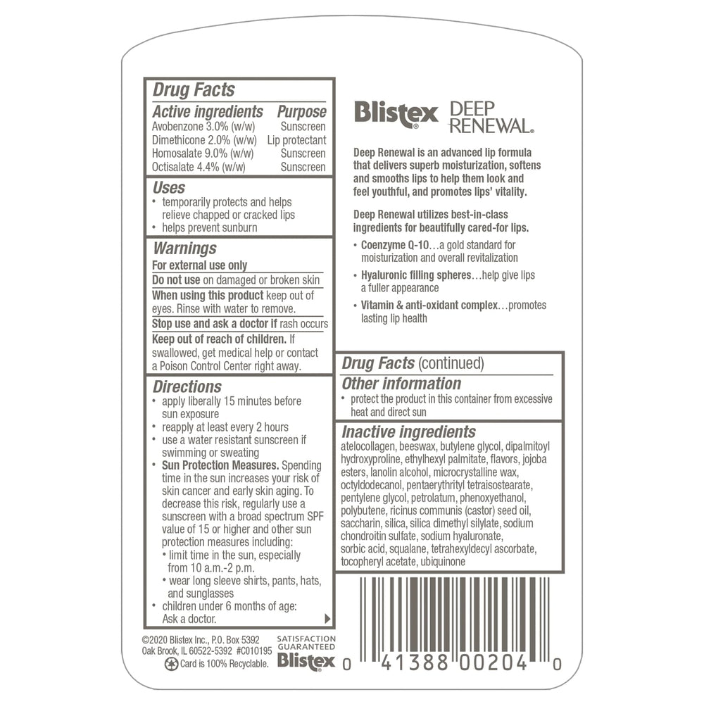 Aplicación del bálsamo Blistex Renovación Profunda para hidratación diaria y brillo natural.