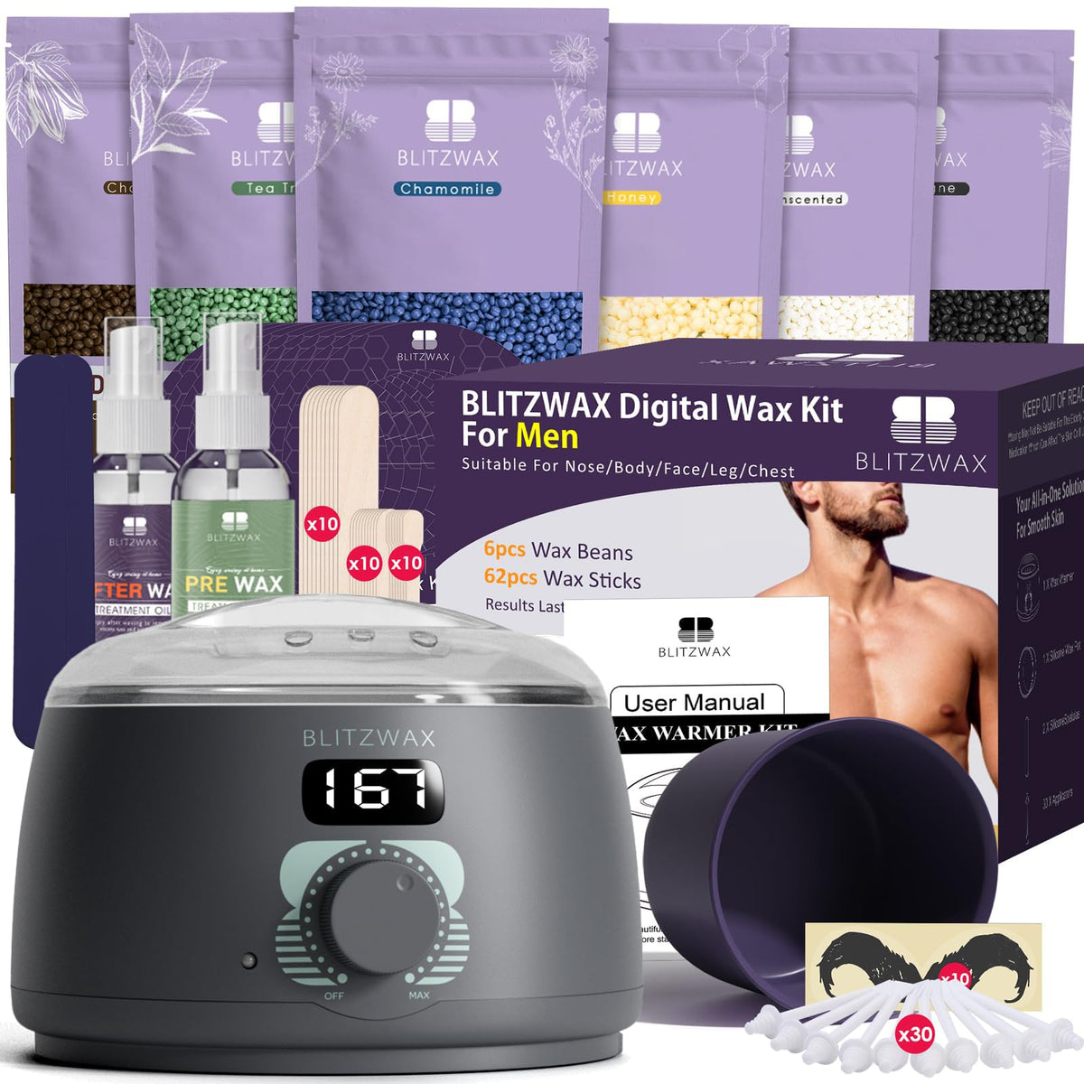BLITZWAX kit cera espalda nariz, ideal para depilación precisa en casa.