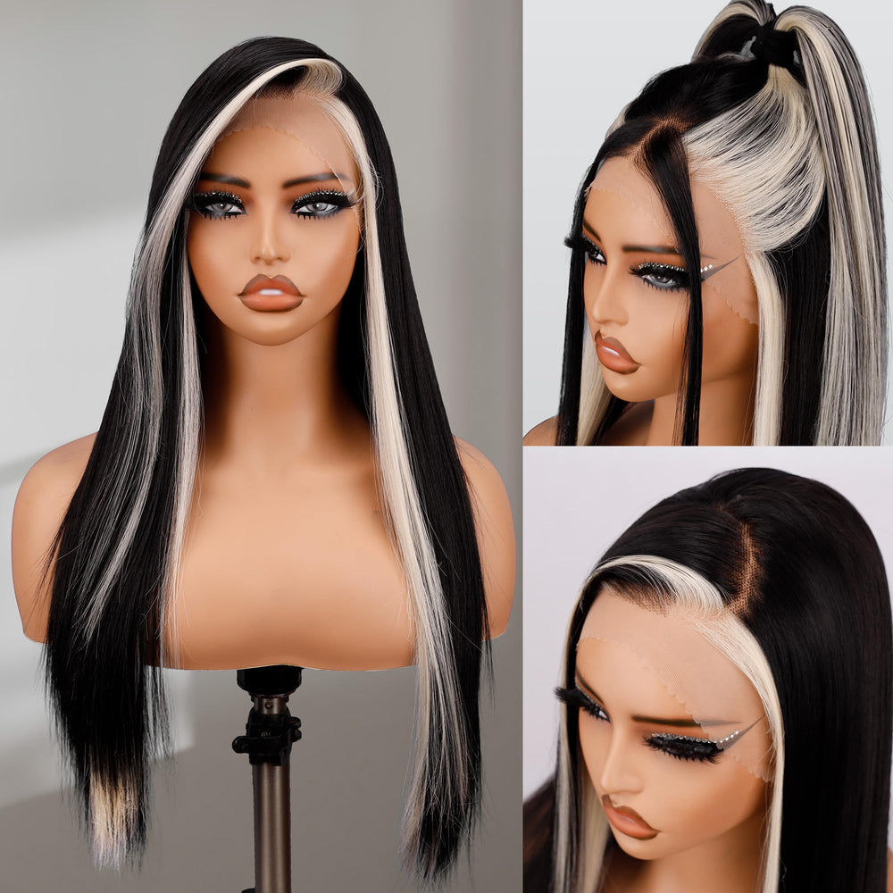 BLL peluca frontal con encaje 13x4, largo liso en negro y rubio para uso diario.