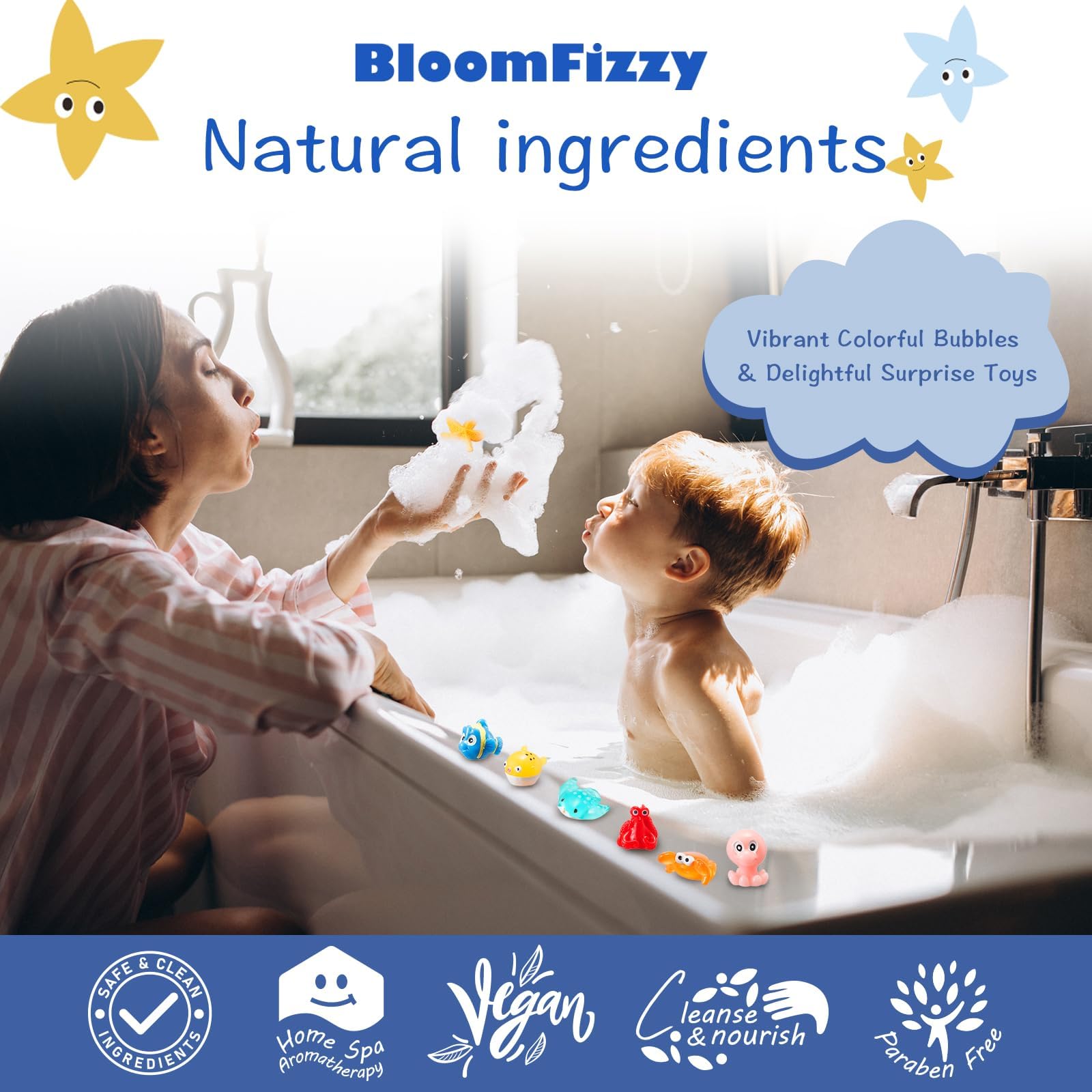 BloomFizzy juguete marino oculto revelado al disolverse, estimulando la curiosidad.