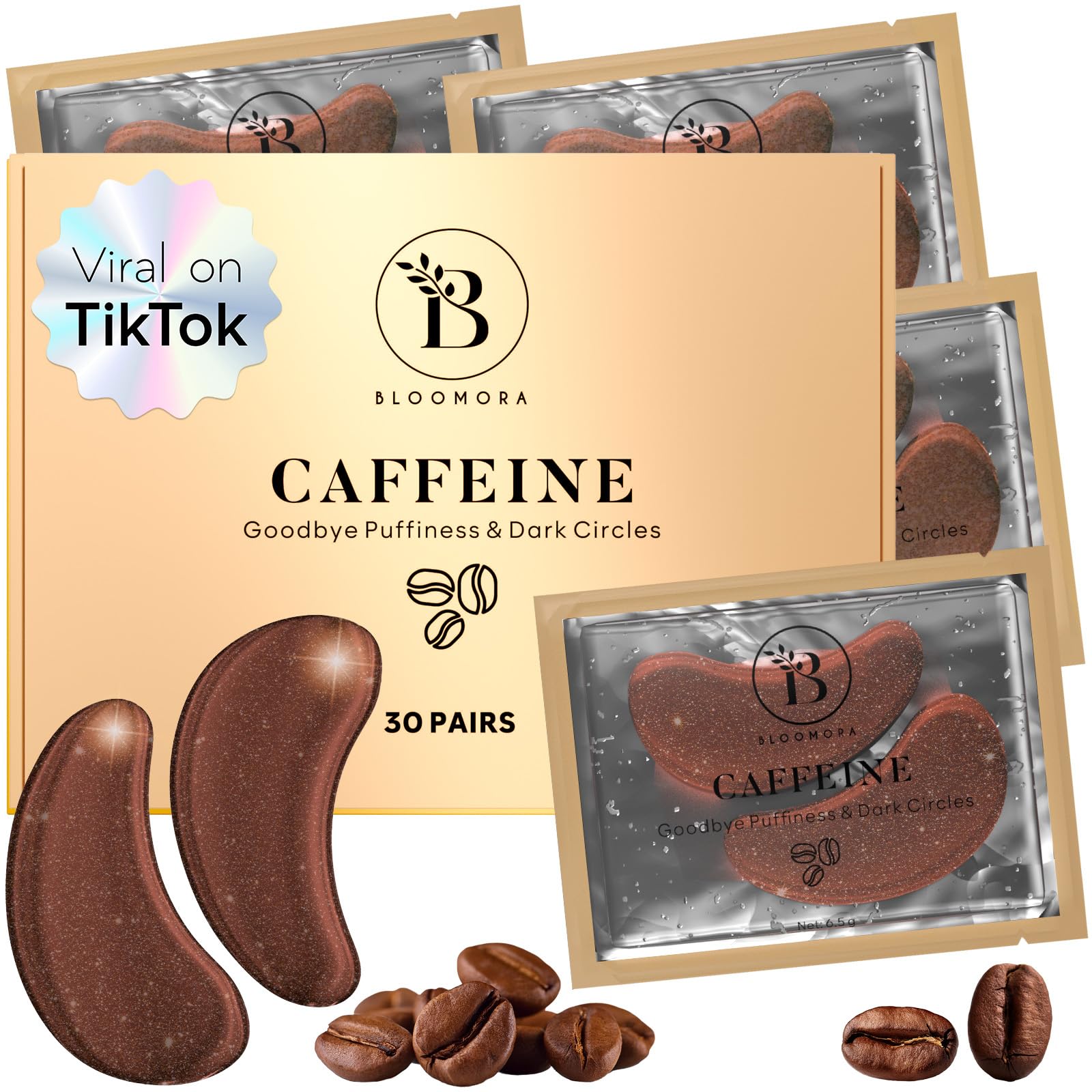 BLOOMORA parches de cafeína para ojos con 30 pares para revitalizar la mirada