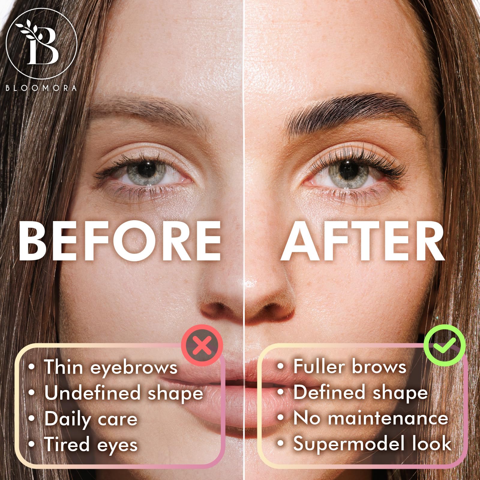 BLOOMORA kit laminacion-cejas: aplicación en casa para resultados pulidos.