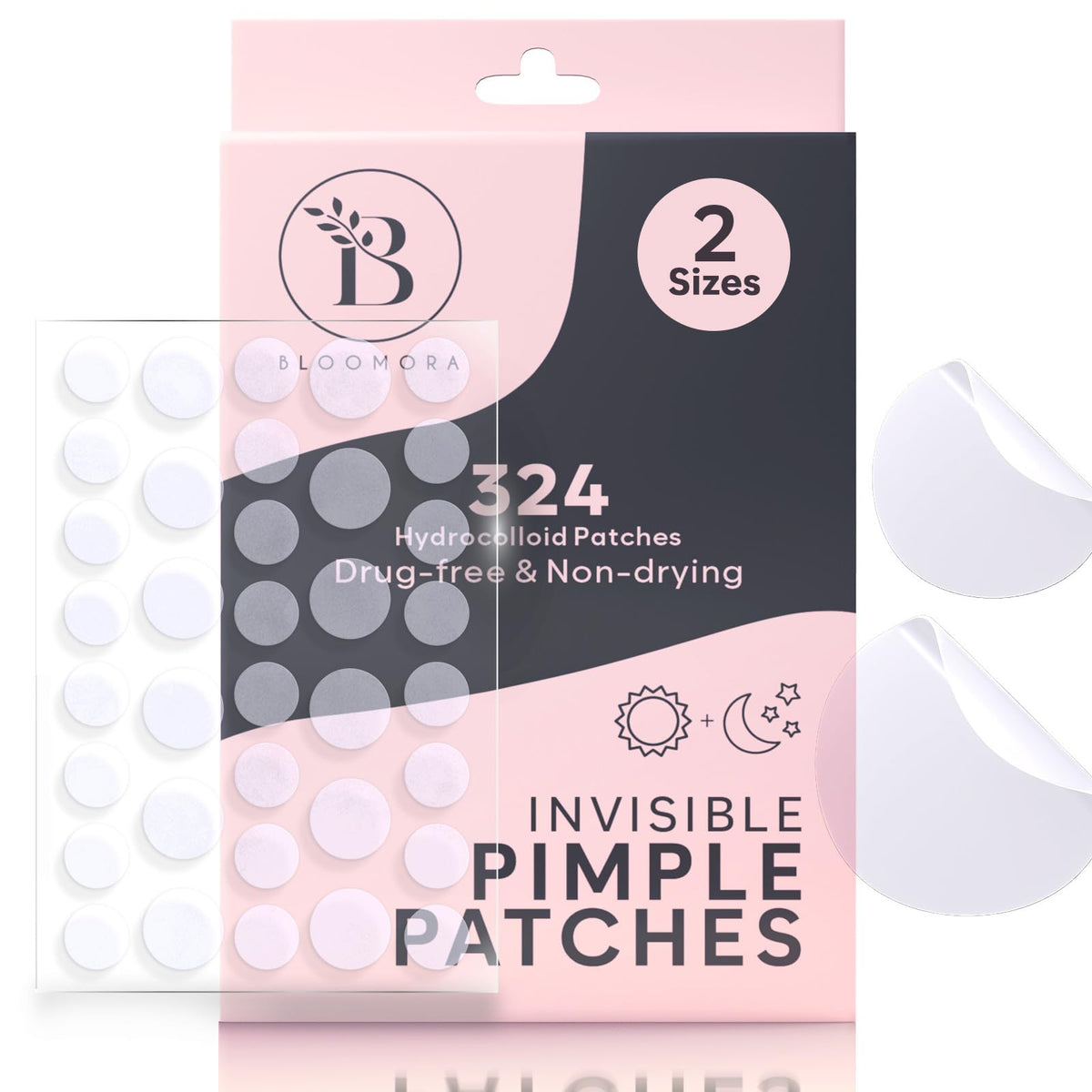 parche BLOOMORA invisible para grano facial, uso diario discreto