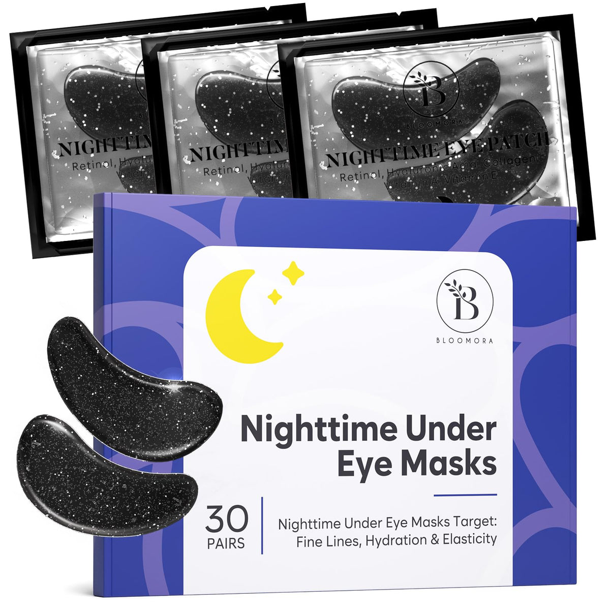 Parches oculares BLOOMORA en caja para cuidado nocturno y piel suave