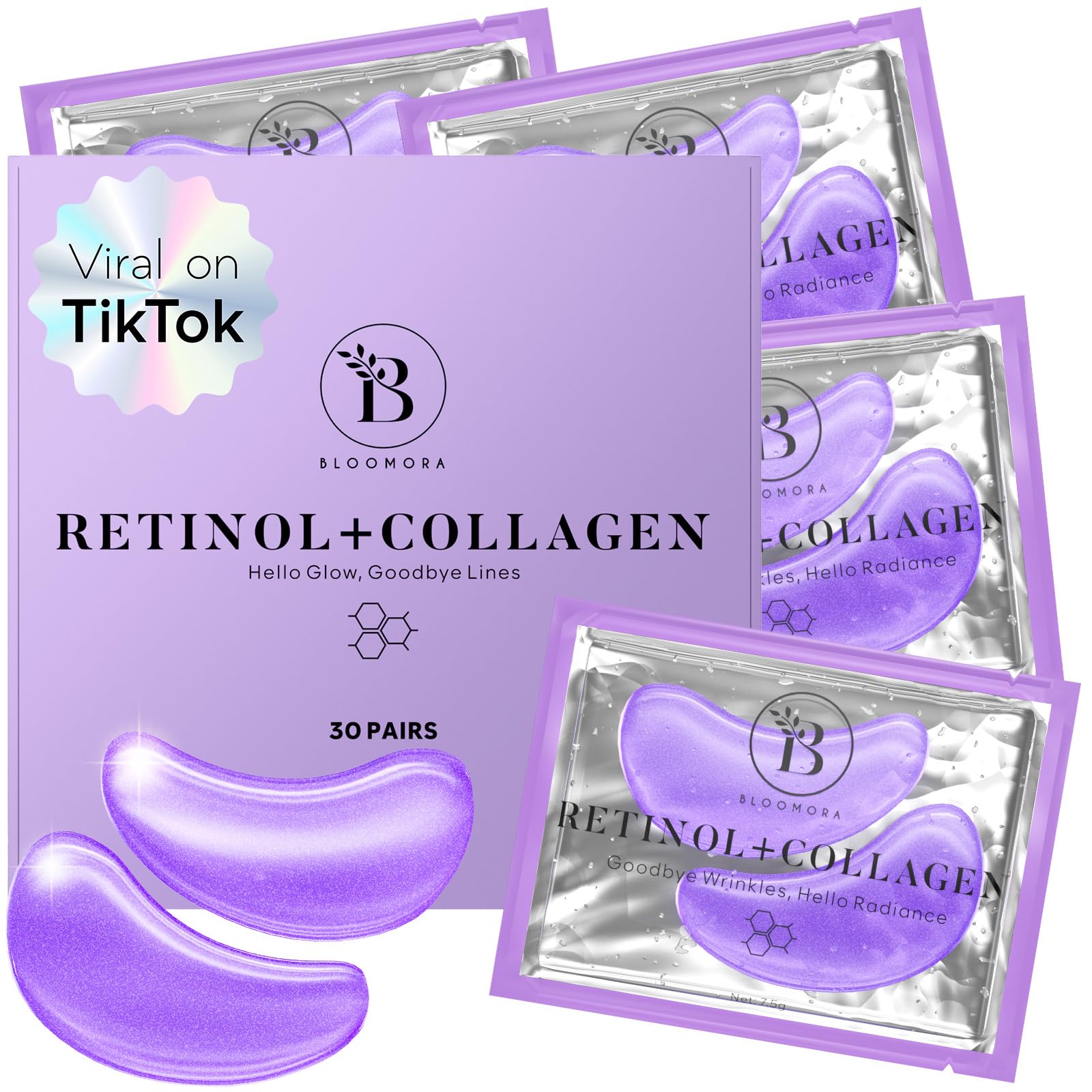 BLOOMORA parches ojos retinol colágeno: hidratación profunda para contorno luminoso.