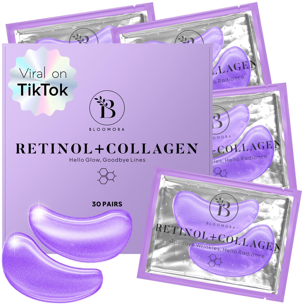 BLOOMORA parches ojos retinol colágeno: hidratación profunda para contorno luminoso.