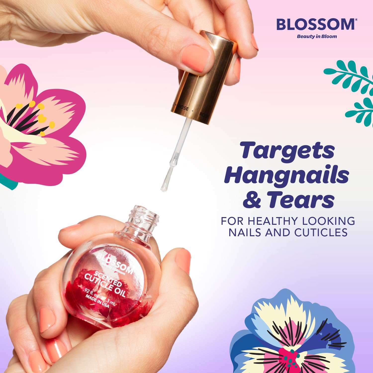 Aplicación fácil Blossom para cutículas y uñas con aroma floral.