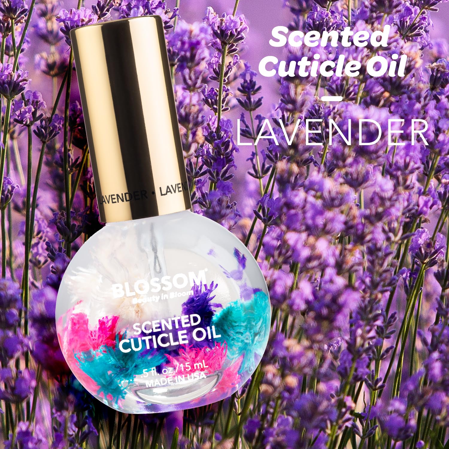 Blossom aceite cutícula lavanda, aroma calmante para uñas y rutina.