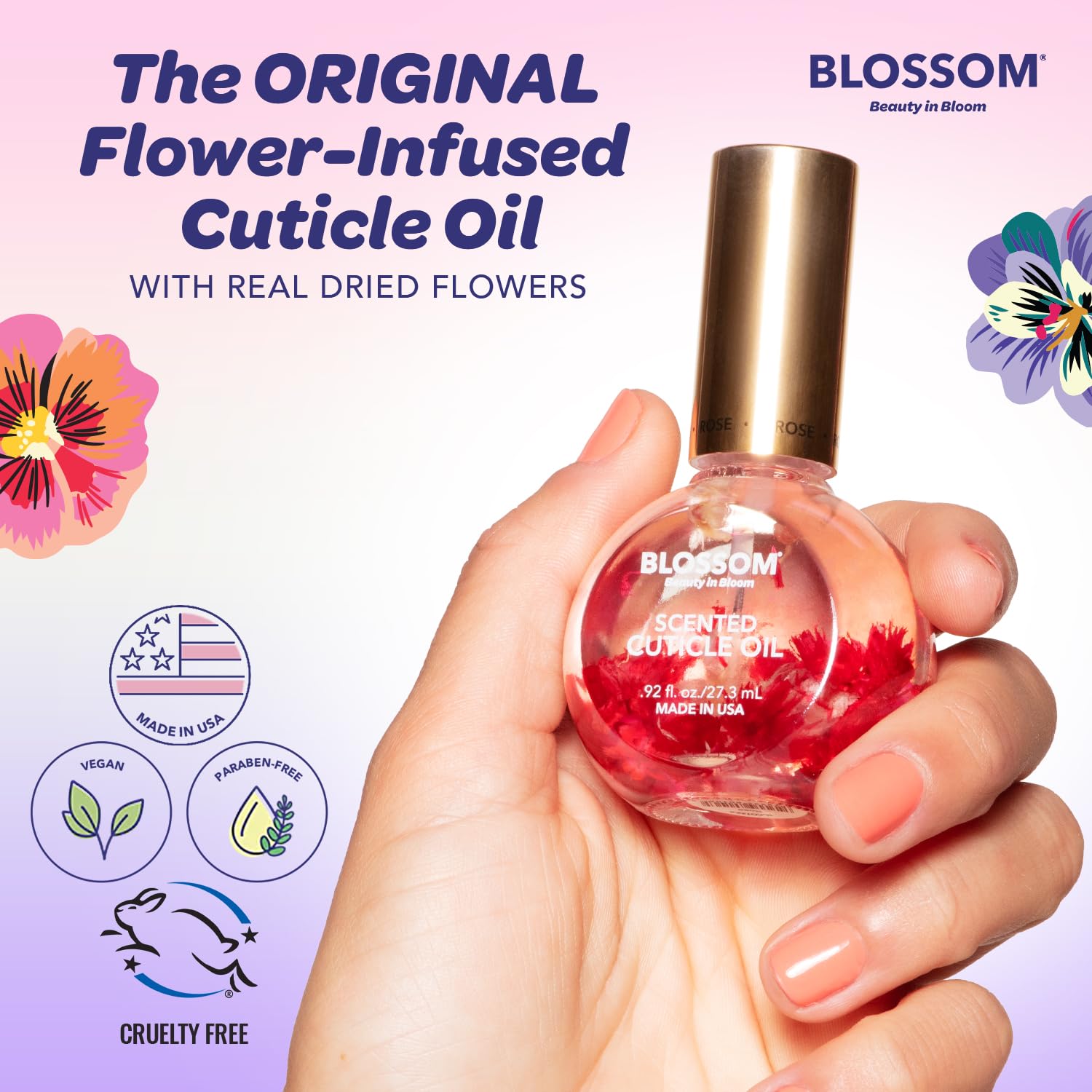 Textura hidratante Blossom ofrece suavidad a uñas y cutículas.