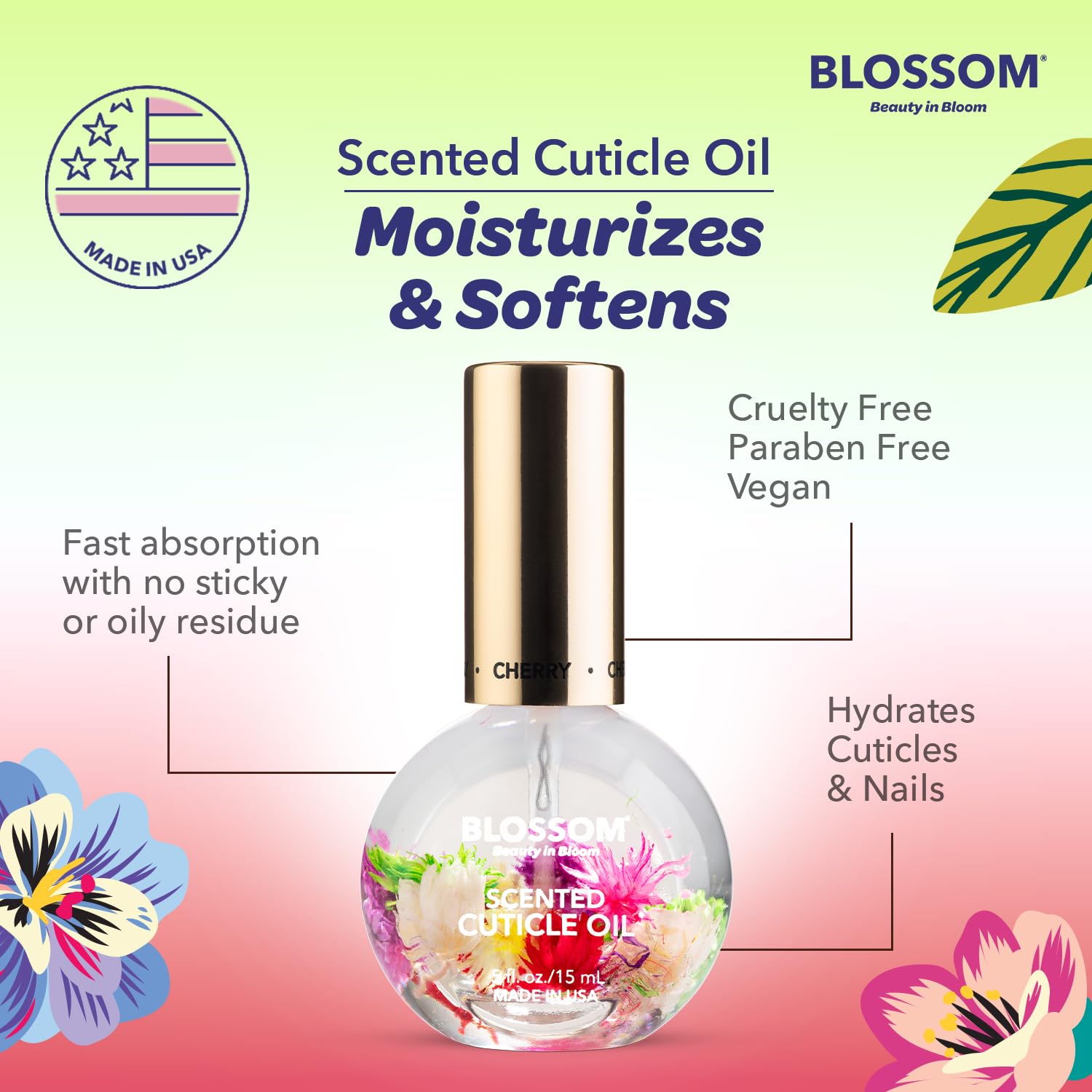 Blossom Cutícula con flores naturales, cuidado suave y nutritivo.