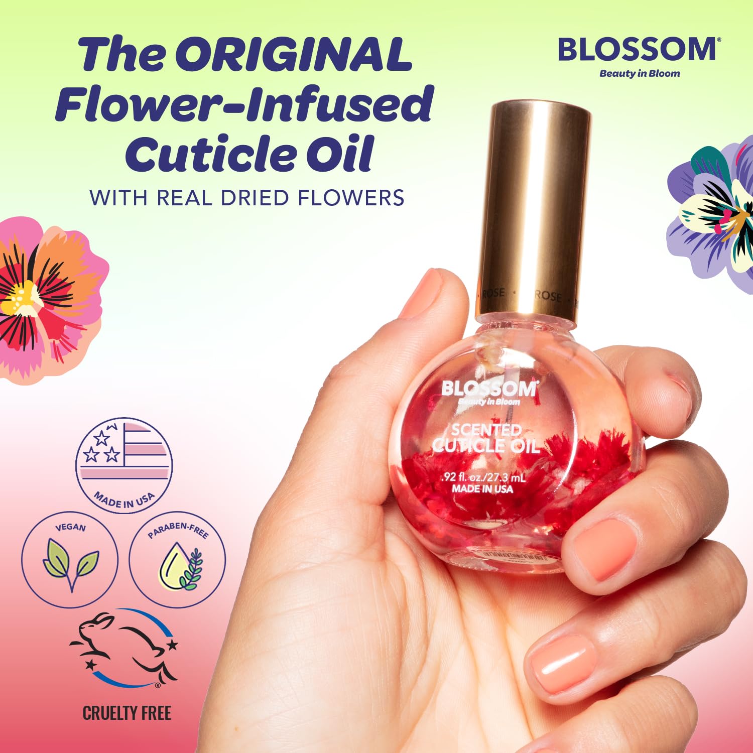 Blossom Aceite de Cutículas Cereza, textura ligera para uso suave.