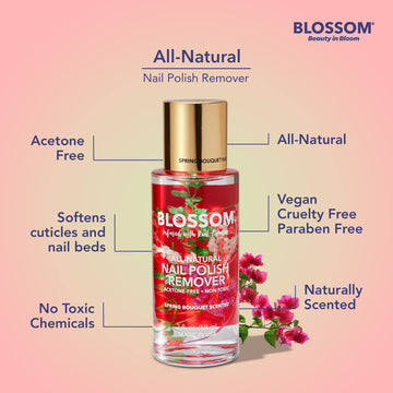 Aplicación Blossom Remove, brocha suave, uñas listas para un nuevo color.