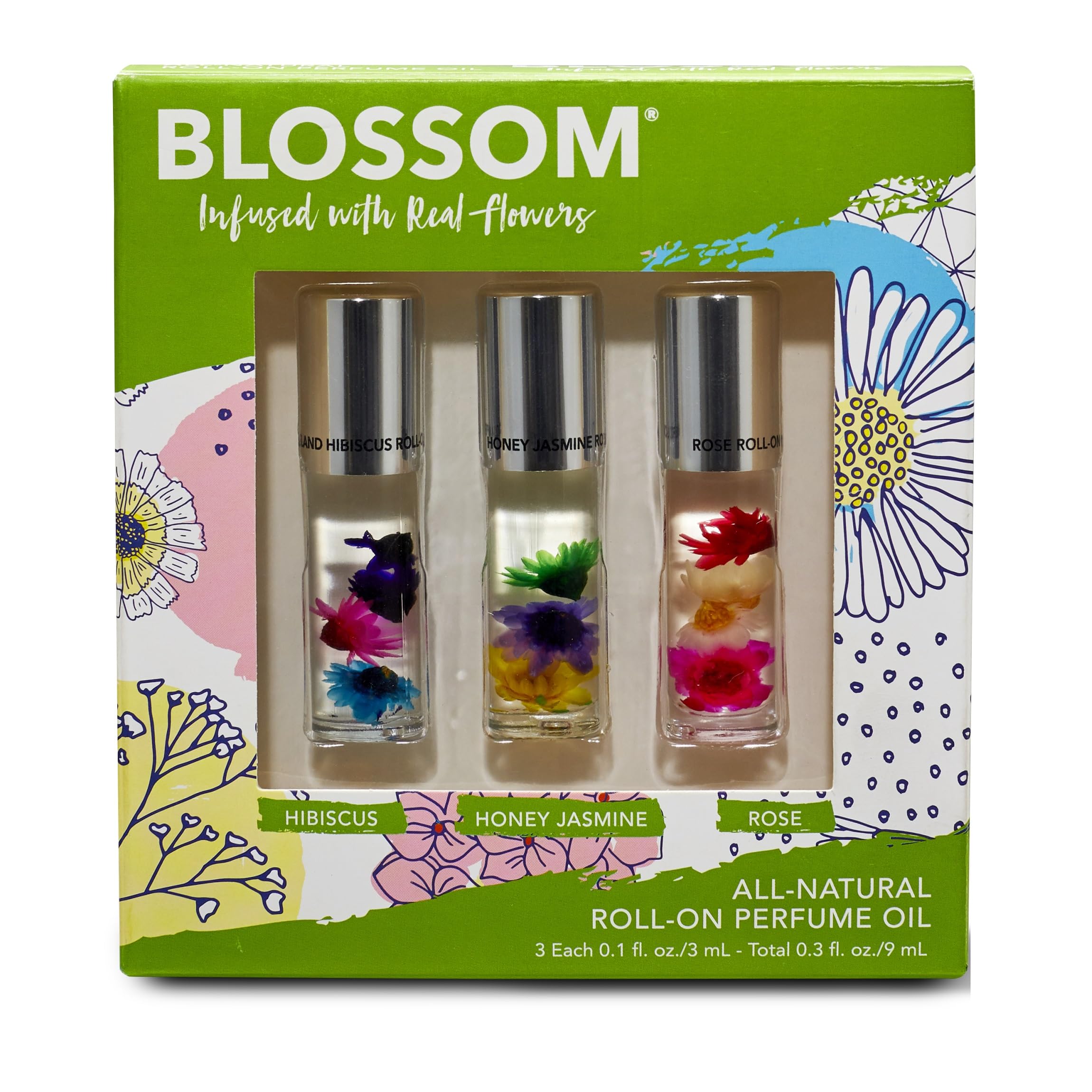 blossom rodillo perfume hibisco isla: botella con flores reales para uso diario