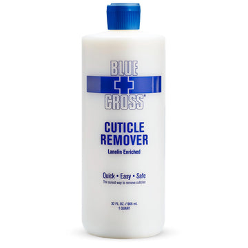 Blue Cross removedor líquido de cutículas en botella de 32 oz para uso profesional.