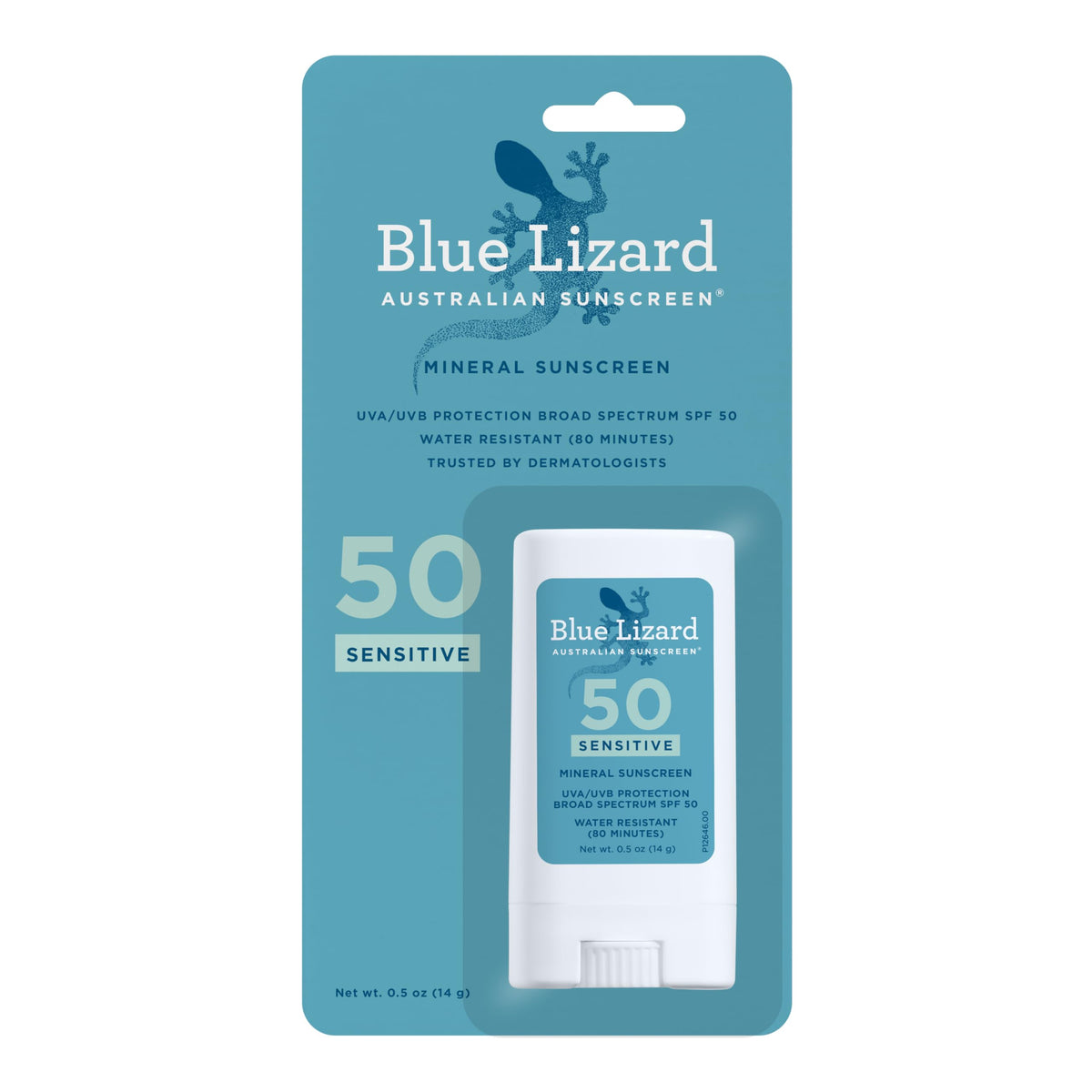 Blue Lizard Stick mineral SPF50, empaque compacto para viajes.