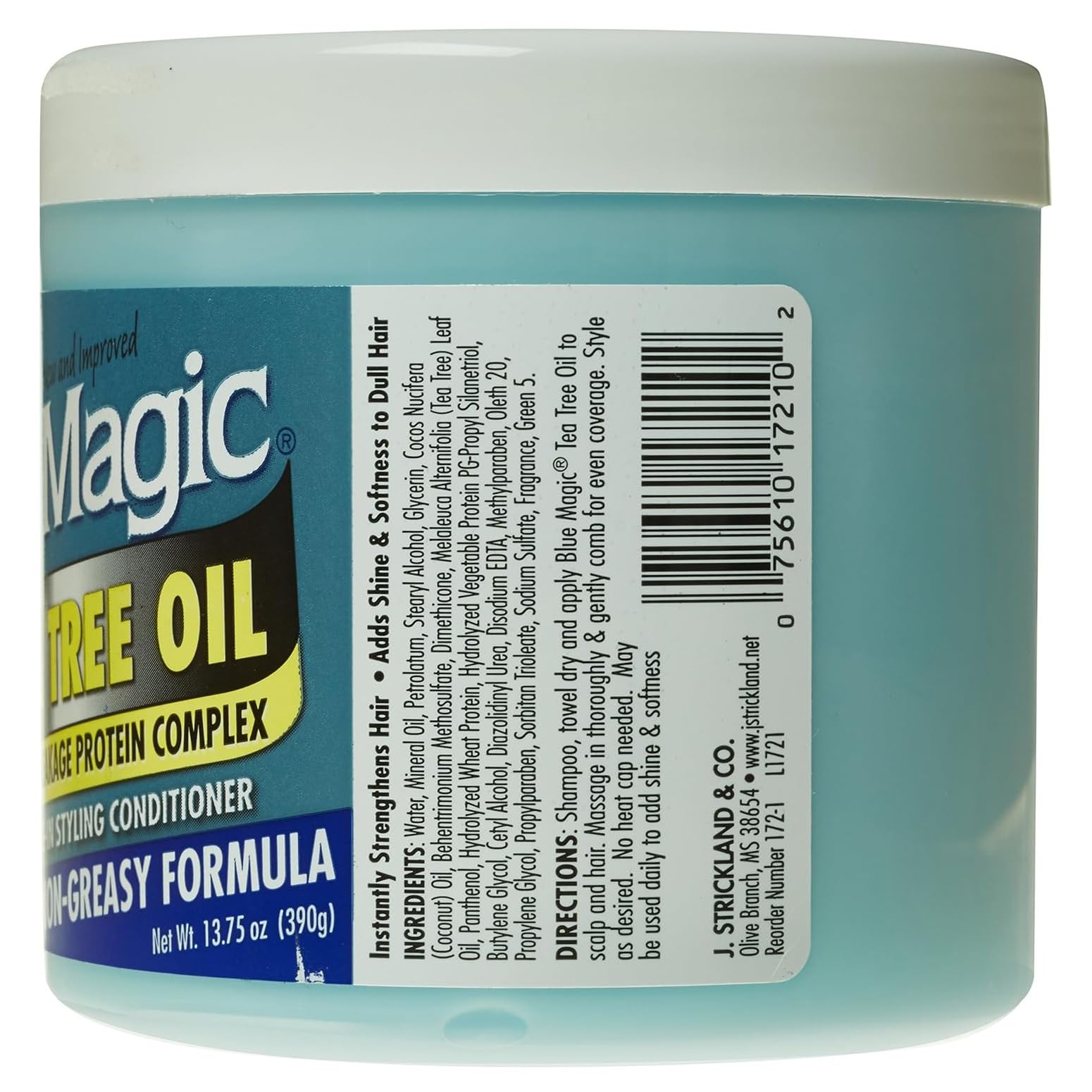 Blue Magic acondicionador con árbol de té, textura sedosa, combate enredos sin grasa.