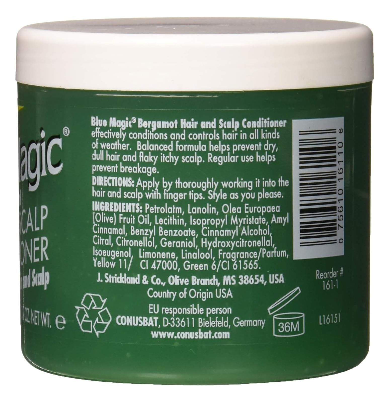 Blue Magic Acondicionador Bergamota, textura sedosa para peinar y cuidar el cabello.