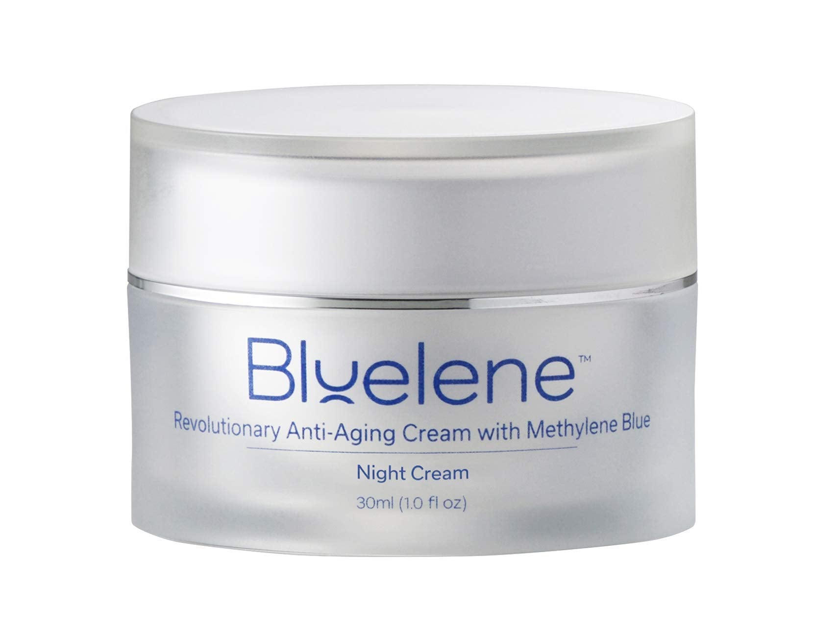 Crema de Noche Bluelene en frasco, hidratación suave para piel sensible.