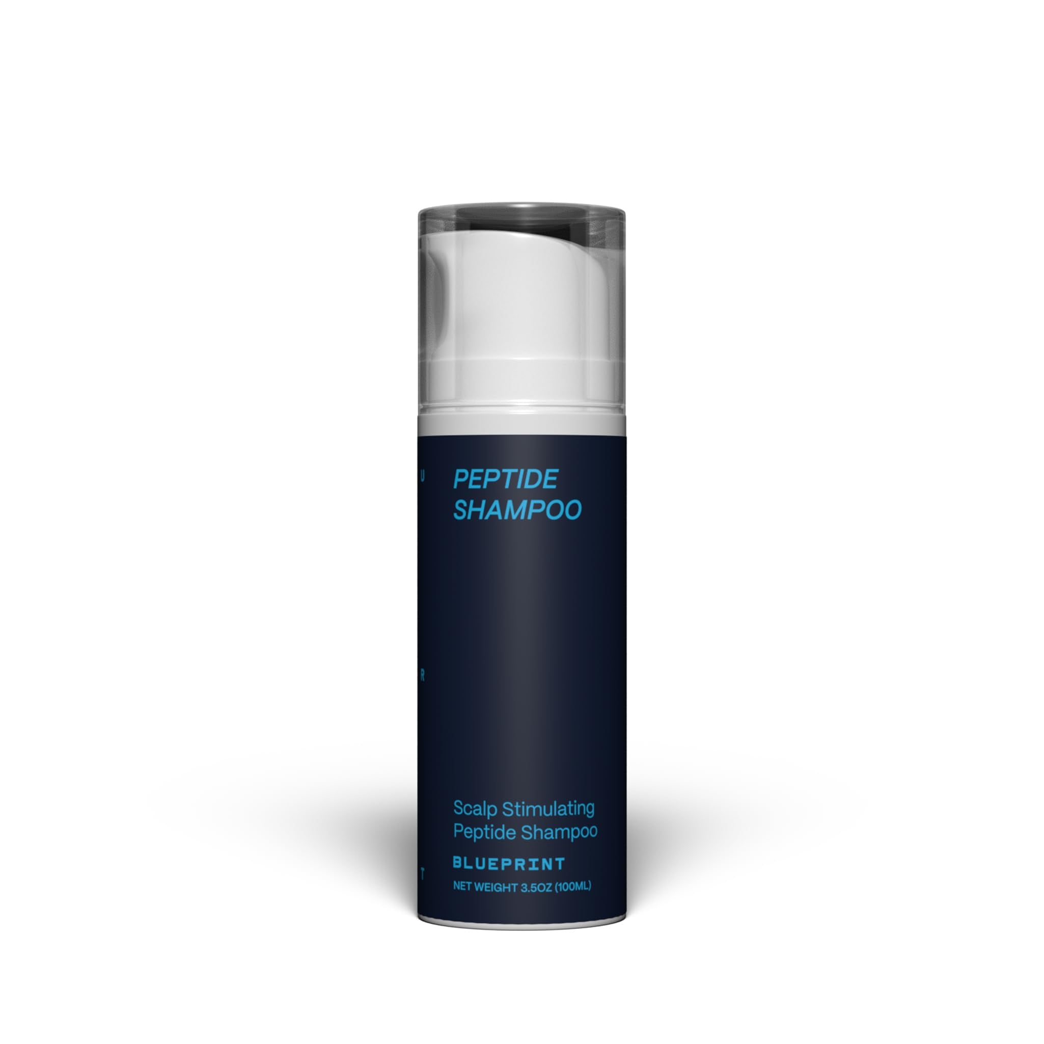 Shampoo Blueprint Bryan Johnson, botella visible para lavado diario y cabello limpio.