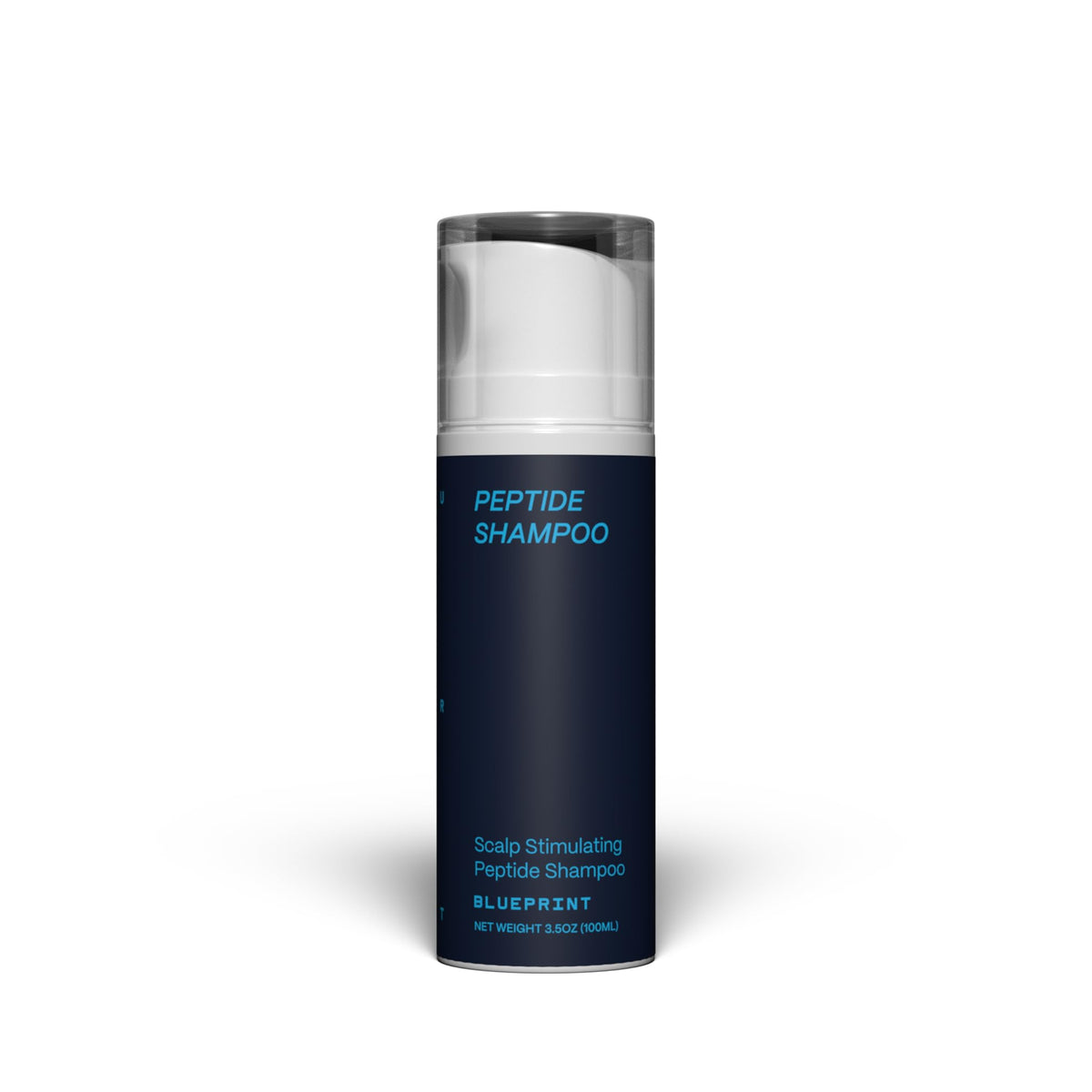 Shampoo Blueprint Bryan Johnson, botella visible para lavado diario y cabello limpio.