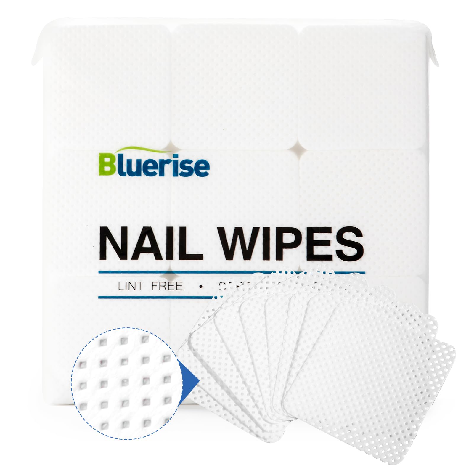 BLUERISE toallitas sin pelusa para uñas, paquete de 1200, absorben sin dejar fibras.