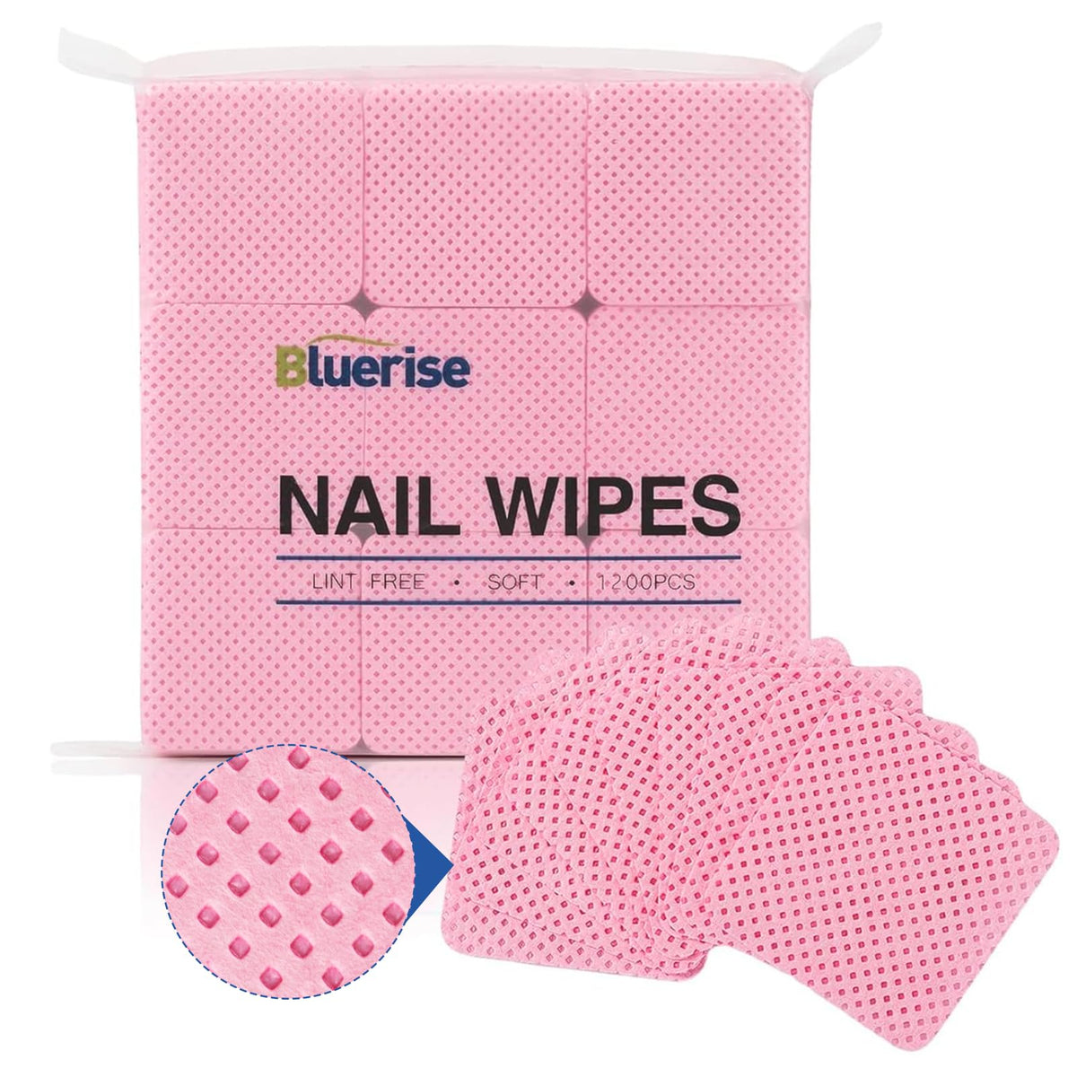 BLUERISE toallitas sin pelusa para uñas rosas, absorbentes para quitaesmalte.