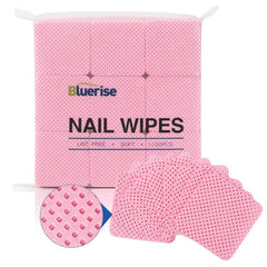 BLUERISE toallitas sin pelusa para uñas rosas, absorbentes para quitaesmalte.