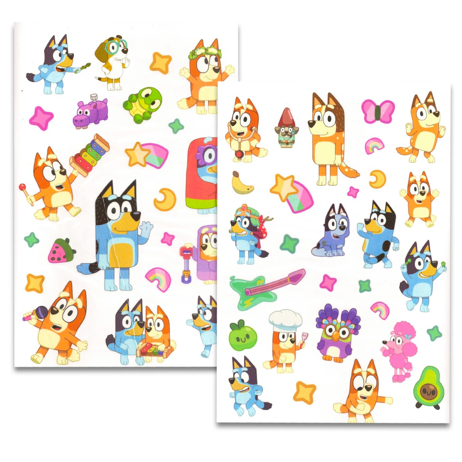 Bluey tatuajes incluyen páginas para colorear para tiempo de juego creativo.