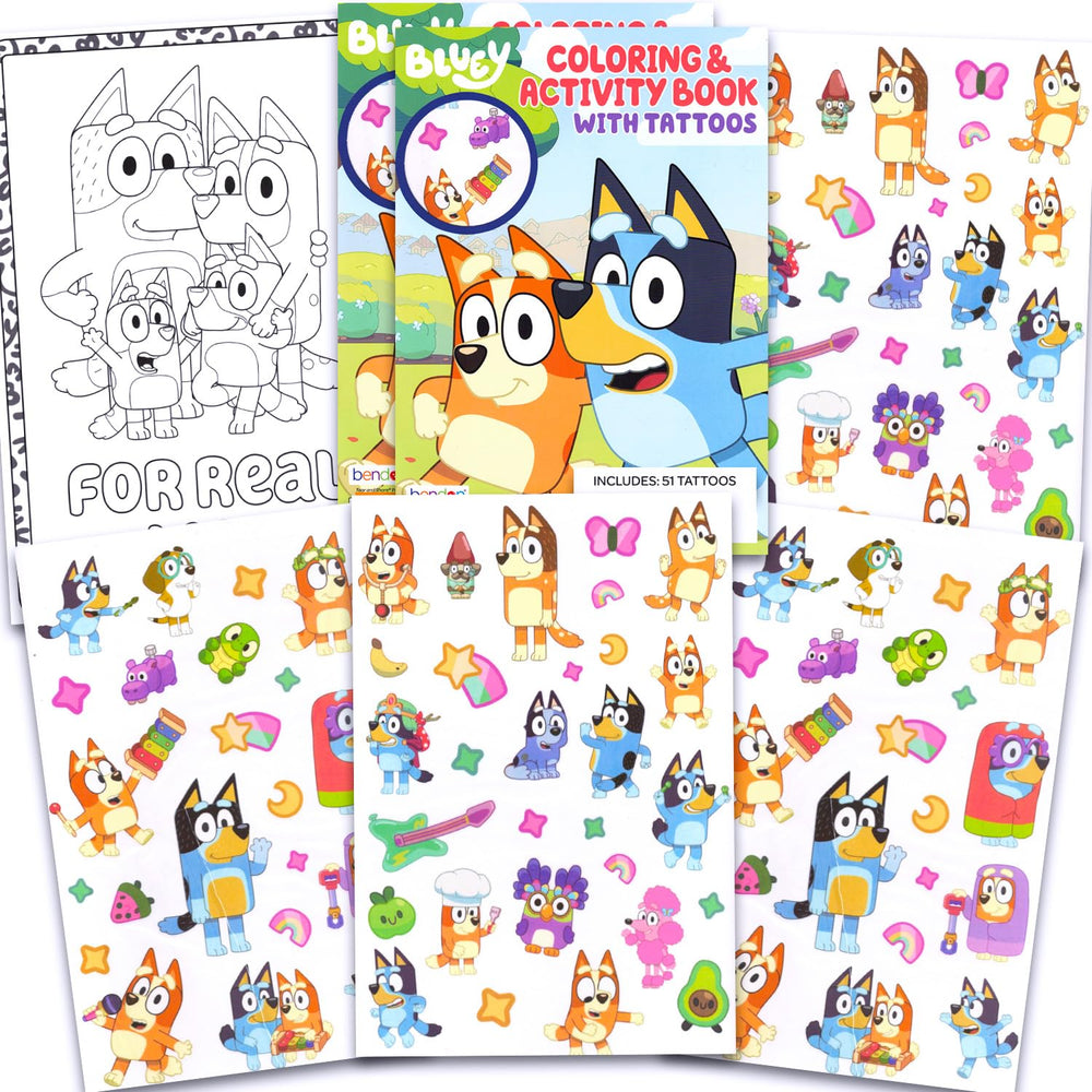 Bluey tatuajes: paquete de 100+ y actividades, ideal como regalo para fiestas.