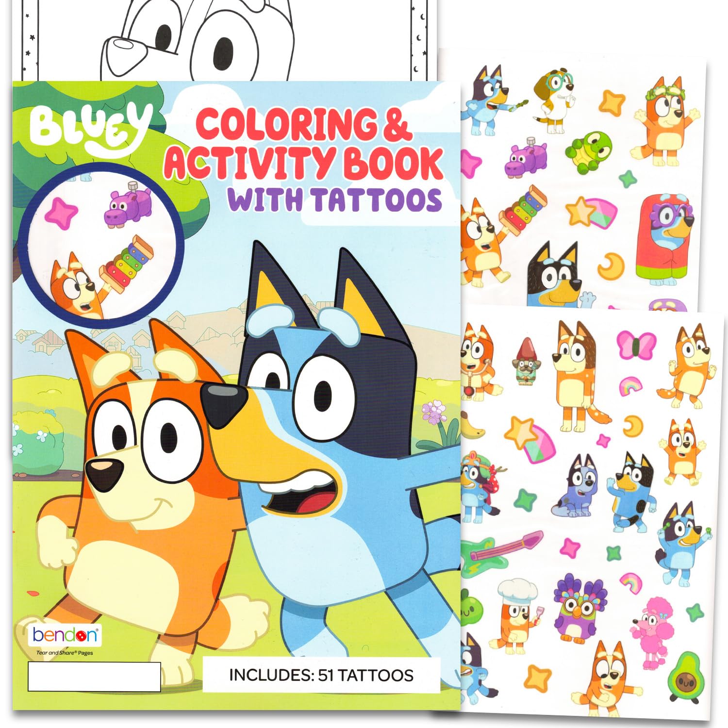 Conjunto de tatuajes Bluey: ilustraciones de personajes para fiestas y diversión.