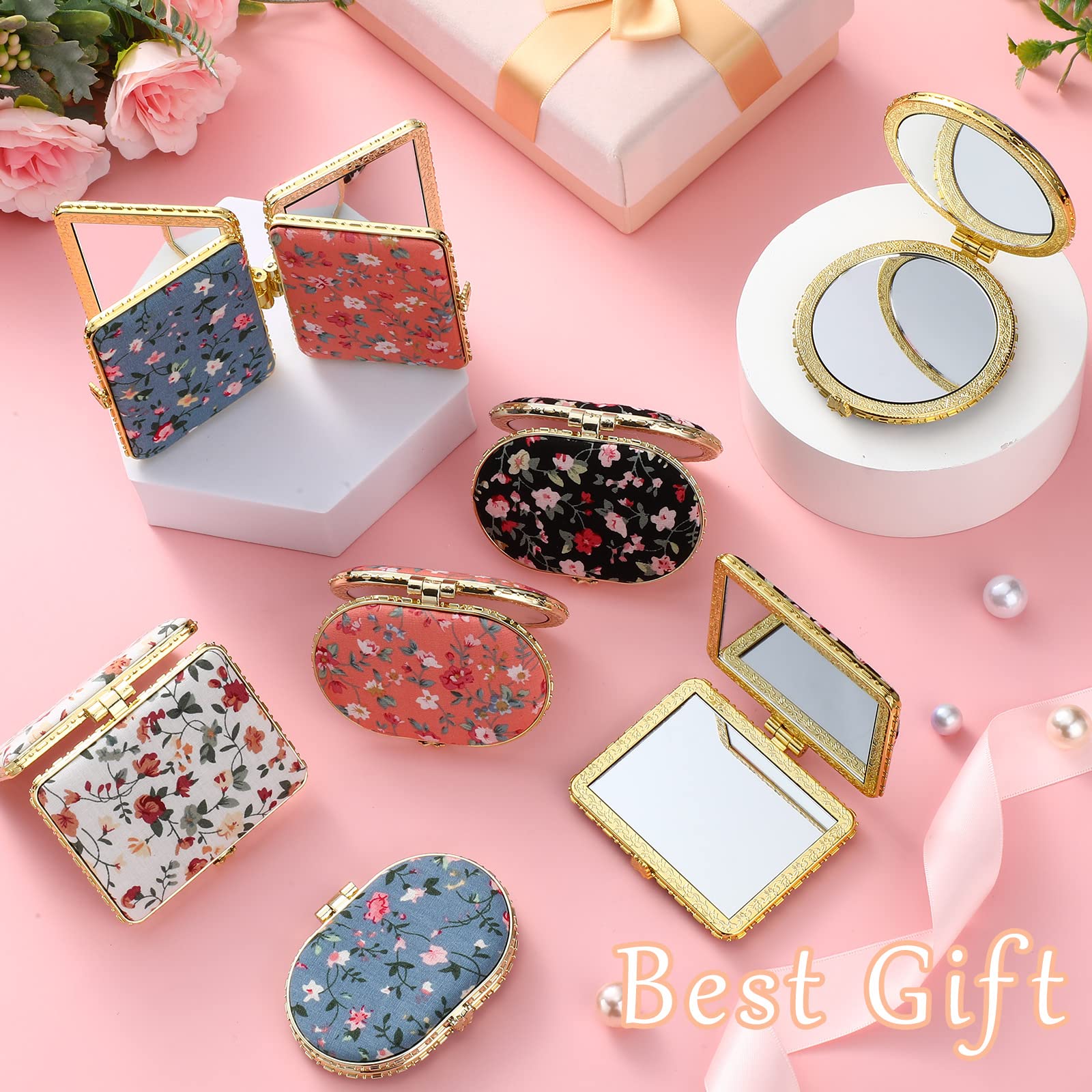 Blulu miroir poche fleurs ronde rose, compagnon compact pour sac à main